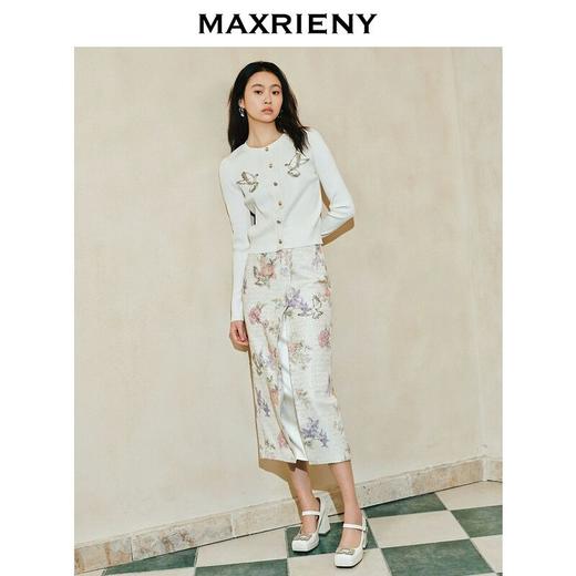 MAXRIENY【商场同款-宫廷飞鸽】复古宫廷钉珠印花半裙2025春季新品(货号:MC85SK028) 商品图1
