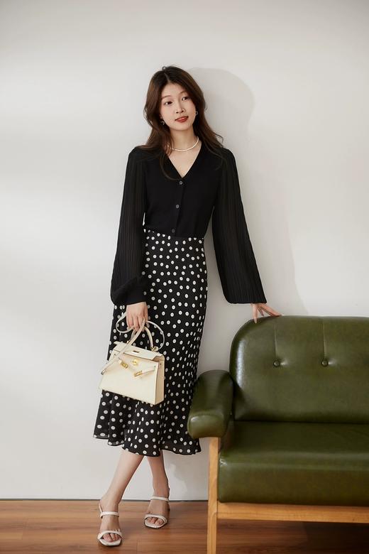 双拼冰丝来赛尔灯笼百褶朦胧纱袖开衫罩衫 商品图11