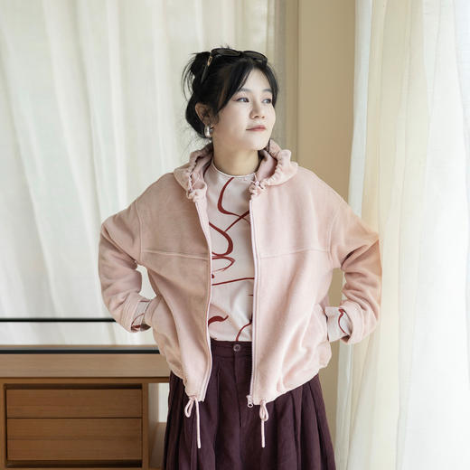 绽放558朵/摇粒绒休闲带帽可调节抽绳宽松百搭外套女秋冬新款开衫 商品图2