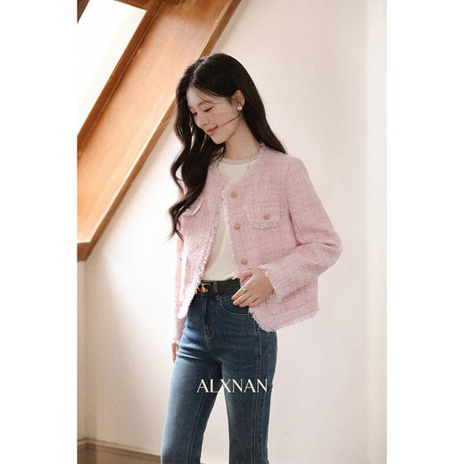 【65折秒杀】鹿向南「海岛粉盐」粉色正肩小香风外套女秋季新款巨好看短款上衣 商品图2