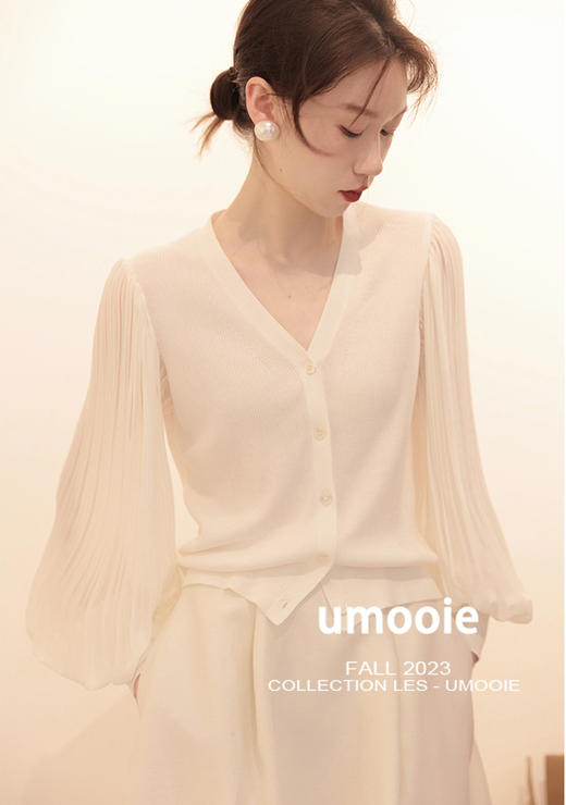 双拼冰丝来赛尔灯笼百褶朦胧纱袖开衫罩衫 商品图1