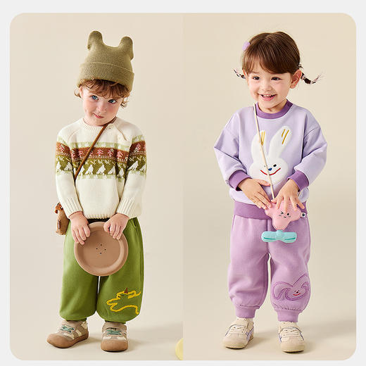 迷你巴拉男女童摇粒绒裤子婴儿卫裤初春保暖宝宝加绒长裤棉裤 商品图2