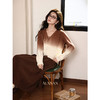 鹿向南「奶白慕斯」渐变咖色V领长袖毛衣女秋新款宽松通勤上衣女 商品缩略图3