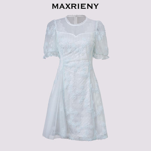 MAXRIENY25年夏季新款国风优雅刺绣重工连衣裙收腰泡泡袖绣花裙子(货号:MF86DR253) 商品图4