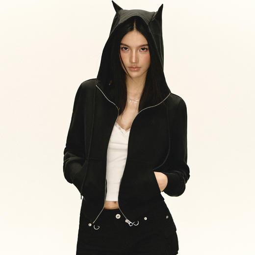 Ariseism 美式复古黑色修狗耳朵外套女秋季新款上衣 商品图0