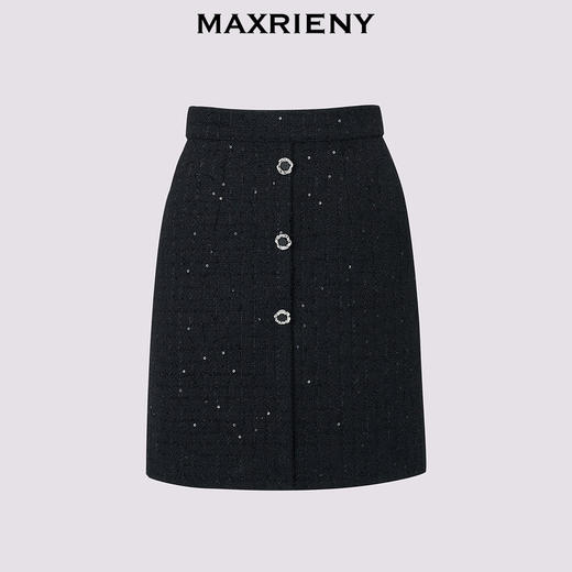 MAXRIENY秋冬小香风黑色高腰半身裙时尚显瘦秋季粗花呢短裙(货号:MS85SK760) 商品图4