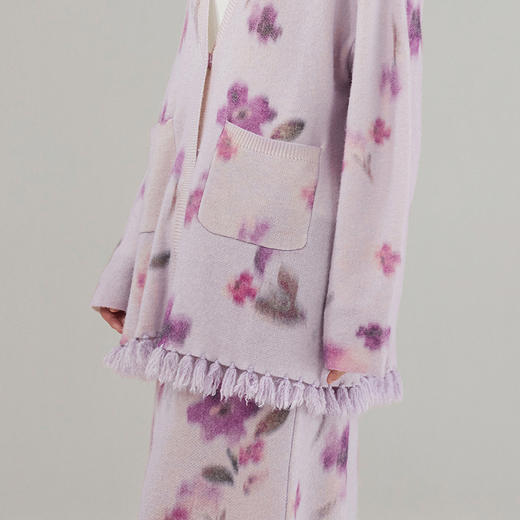 【林栖设计小店】木槿紫听风系列印花毛织外套羊驼毛流苏宽松显瘦2025秋冬新款开衫毛衣女1954078 商品图9