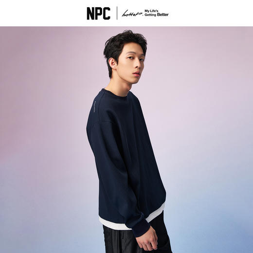 NPC潮牌撞色拼接假二件华夫格圆领长袖T恤男秋季新款NP57TL13 商品图0