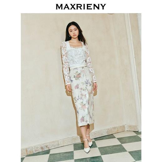 MAXRIENY【商场同款-宫廷飞鸽】复古宫廷钉珠印花半裙2025春季新品(货号:MC85SK028) 商品图2