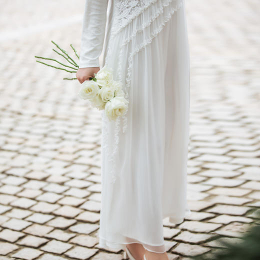 【林栖设计小店】【现货】真丝立体绣花连衣裙收腰紫色优雅长袖2025秋冬新款长裙女T1954114 商品图3