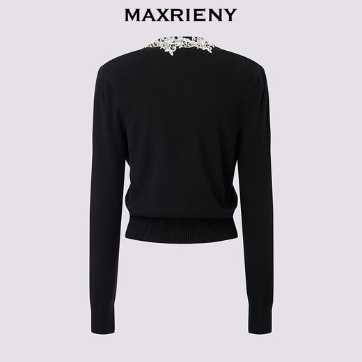 MAXRIENY法式复古v领针织外套蕾丝拼接25秋款收腰修身长袖上衣女(货号:MF86JA518) 商品图4