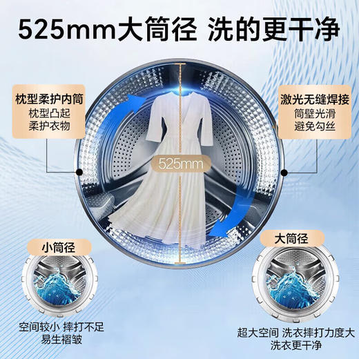 海尔（Haier）洗衣机全自动滚筒10公斤大容量家用薄嵌入525mm大筒径智能投放防缠绕巴氏除菌除螨一级能效 518S单洗】超薄嵌入+525mm大桶径+智能投放XQG100-LD518S 商品图3