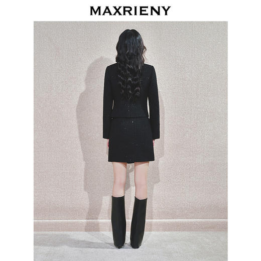 MAXRIENY秋冬小香风黑色高腰半身裙时尚显瘦秋季粗花呢短裙(货号:MS85SK760) 商品图3