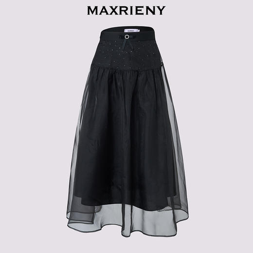 MAXRIENY时尚百搭高腰拼接纱裙中长款显瘦气质半身裙(货号:MS85SK767) 商品图0