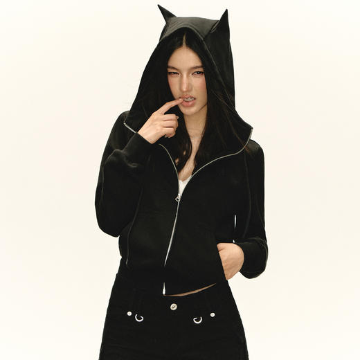 Ariseism 美式复古黑色修狗耳朵外套女秋季新款上衣 商品图2