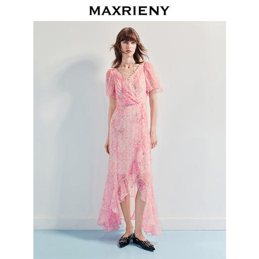 MAXRIENY优雅度假风连衣裙25夏款浪漫风桑蚕丝连衣裙真丝长裙(货号:MF86DR010) 商品图1