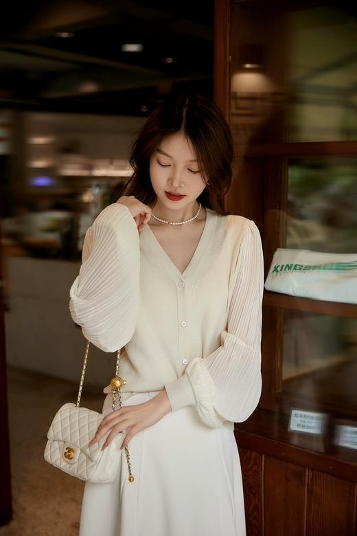 双拼冰丝来赛尔灯笼百褶朦胧纱袖开衫罩衫 商品图5