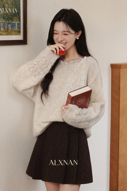 鹿向南「柔雾粉韵」高级感藕粉色宽松毛衣女秋新款小众长袖针织衫 商品图5