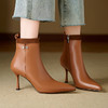 【预售5天】秋冬新款浅棕色女靴尖头细跟真皮短靴女8CM高跟鞋及裸靴FDJ&YC-583 商品缩略图2