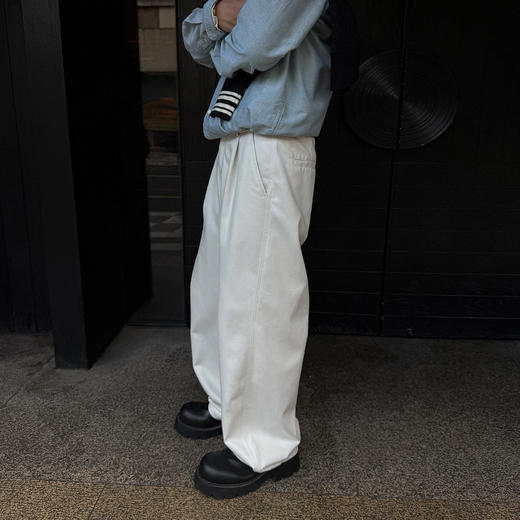 徐太浪【褶皱垂感 送腰带】潮牌白色休闲裤男春秋宽松直筒九分裤 商品图2