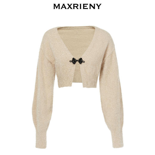 MAXRIENY中式前门襟盘扣开衩毛织外搭针织上衣女(货号:MC88JA576) 商品图3