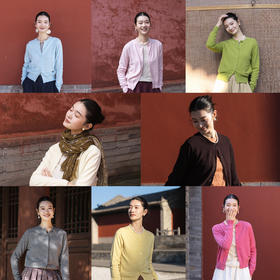 绽放女装544朵/多色全羊毛圆领宽松简约开襟毛针织衫针织开衫女秋