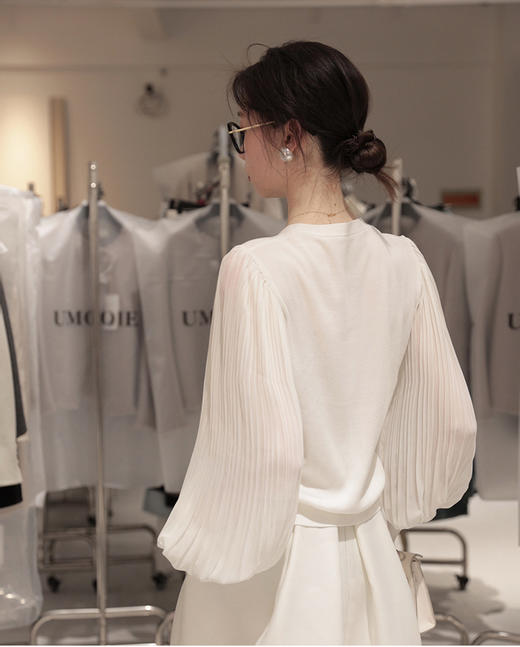 双拼冰丝来赛尔灯笼百褶朦胧纱袖开衫罩衫 商品图6