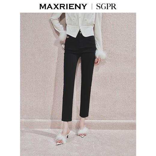 MAXRIENY时尚黑色高腰修长显瘦牛仔裤24冬新款女装高级气质感(货号:MS85PA524) 商品图0