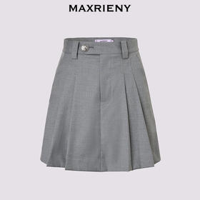 MAXRIENY精致日常风a字撞色百褶裙裤25夏款学院风高知灰色裤裙(货号:MF86PA007)