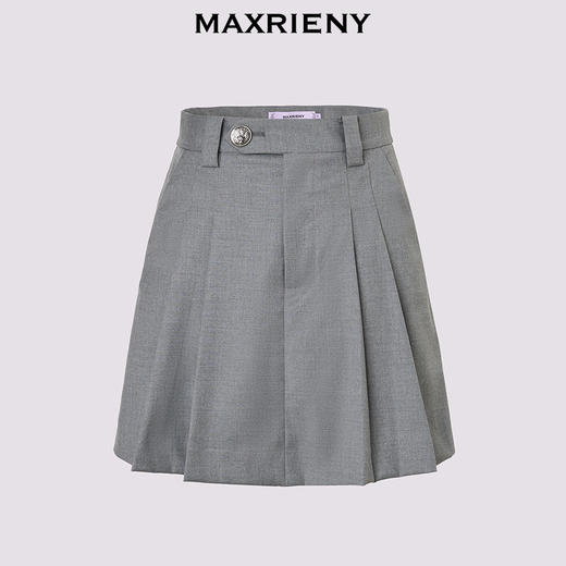 MAXRIENY精致日常风a字撞色百褶裙裤25夏款学院风高知灰色裤裙(货号:MF86PA007) 商品图0