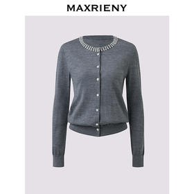 MAXRIENY格雷系气质穿搭羊毛针织衫25秋款收腰显瘦钉钻上衣女(货号:MF86SW511)