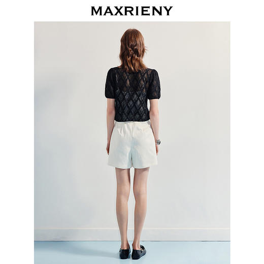 MAXRIENY华丽宫廷感裤裙25夏款米白色浮雕蕾丝直身短裤高腰裙裤(货号:MF86PA252) 商品图3