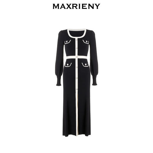 MAXRIENY【商场同款】赫本风连衣裙冬季新款名媛撞色针织裙子中长款(货号:MC88DR809) 商品图3