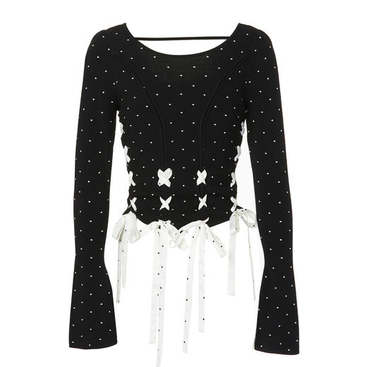 MAXRIENY赫本风芭蕾波点针织修身上衣(货号:MC88SW588) 商品图1