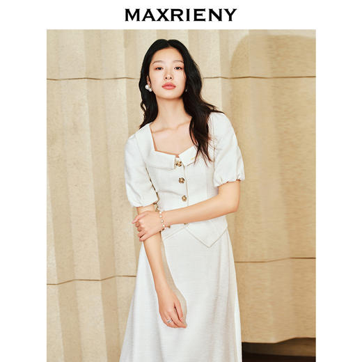 MAXRIENY复古小香风泡泡袖衬衫2025春季新品花纱方领上衣修身显瘦(货号:MS85TP010) 商品图0