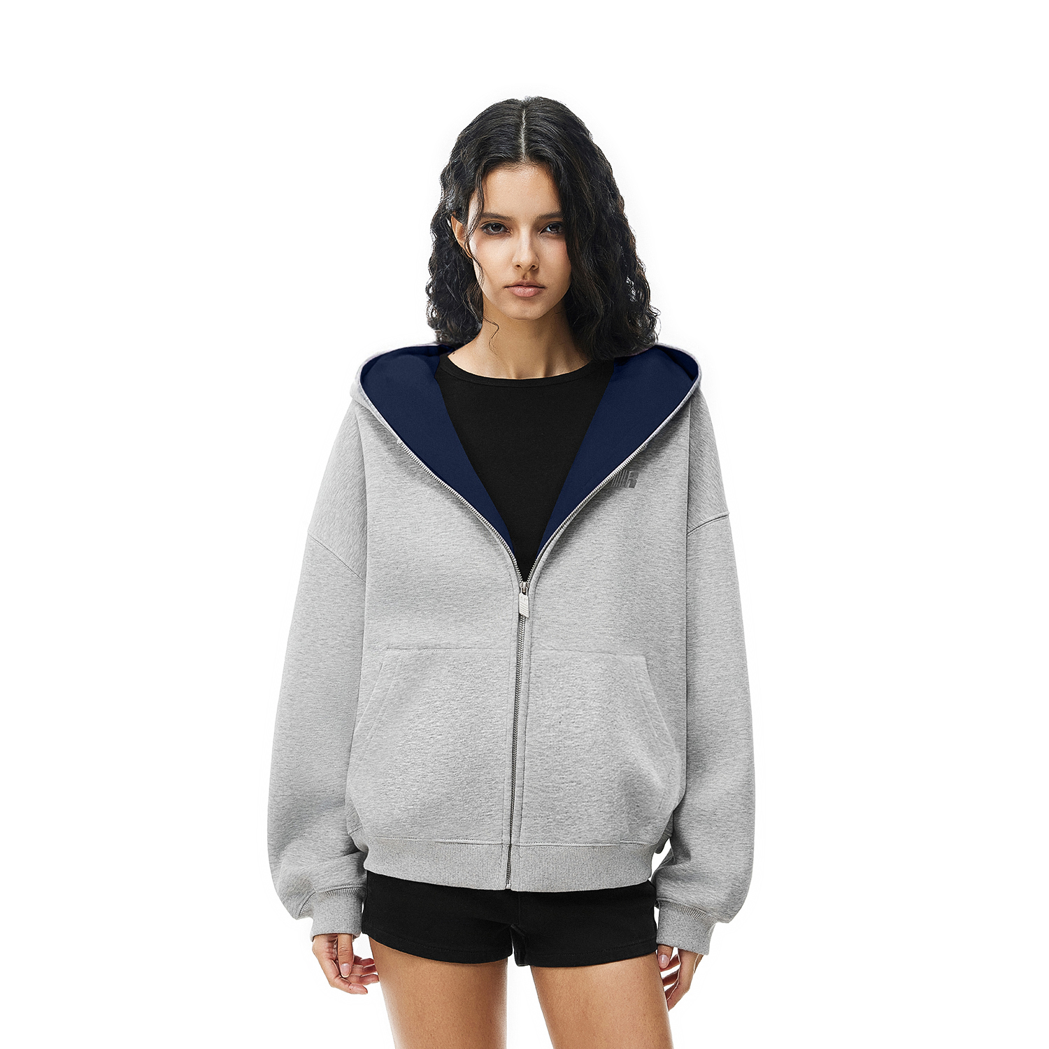 FDR官方店 情侣重磅拉链外套男秋拼色空气层连帽卫衣女款2025新款