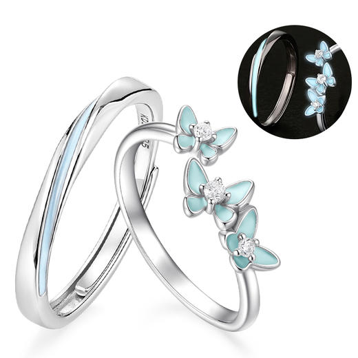 卡蒂罗KADER 夜光蝴蝶情侣对戒 接住好运招财蝴蝶 闪闪蝶舞会发光开口素圈一对 简约百搭闪耀吸睛 商品图0