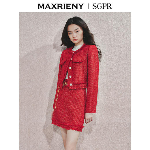 MAXRIENY2025秋冬新款新年红系列千金名媛小香风复古气质短外套(货号:MS85JA758) 商品图2