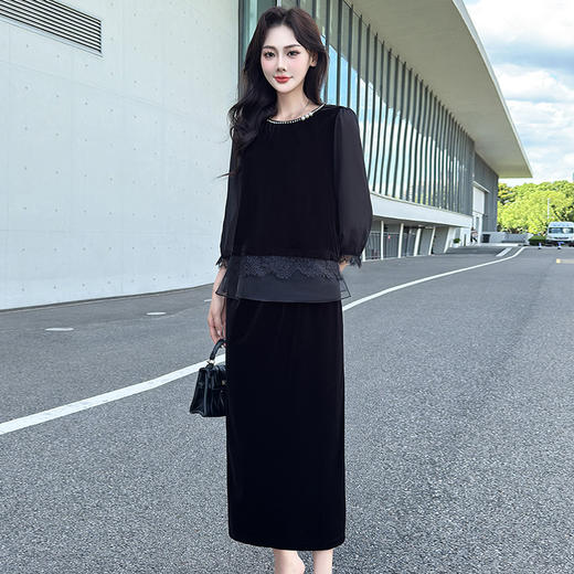 XYKL-5920+5836-2洋气法式金丝绒两件套连衣裙女新款2025年秋季气质优雅女装裙子 商品图1