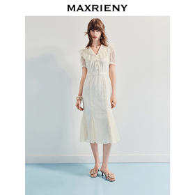 MAXRIENY宫廷复古风蕾丝鱼尾修身连衣裙领证裙端庄法式绣花长裙(货号:MF86DR009)