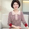 W106-9015-55-108中老年妈妈秋装条纹打底衫长袖上衣40-50岁中年女士针织翻领毛衣 商品缩略图1