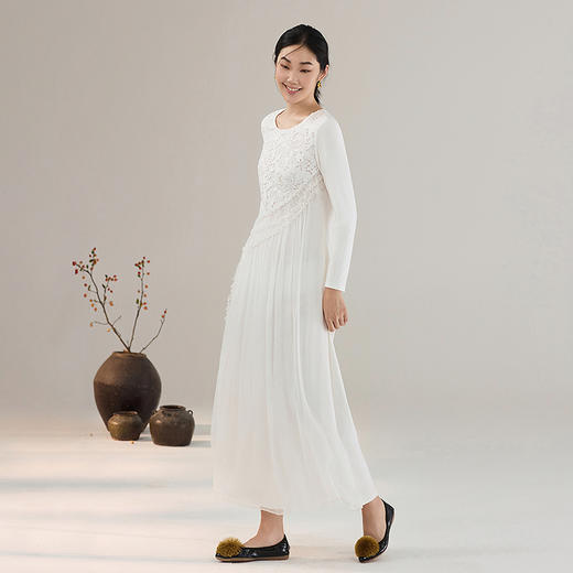 【林栖设计小店】【现货】真丝立体绣花连衣裙收腰紫色优雅长袖2025秋冬新款长裙女T1954114 商品图10