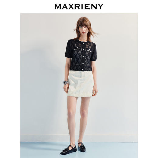 MAXRIENY华丽宫廷感裤裙25夏款米白色浮雕蕾丝直身短裤高腰裙裤(货号:MF86PA252) 商品图1