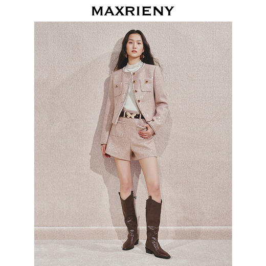 MAXRIENY复古甜美收腰X型光感亮片外套24秋冬新款高级气质感女装(货号:MC85JA516) 商品图1