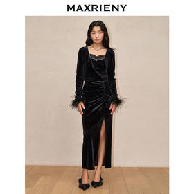 MAXRIENY复古率性拼接丝绒上衣打底衫(货号:MC88TP770)