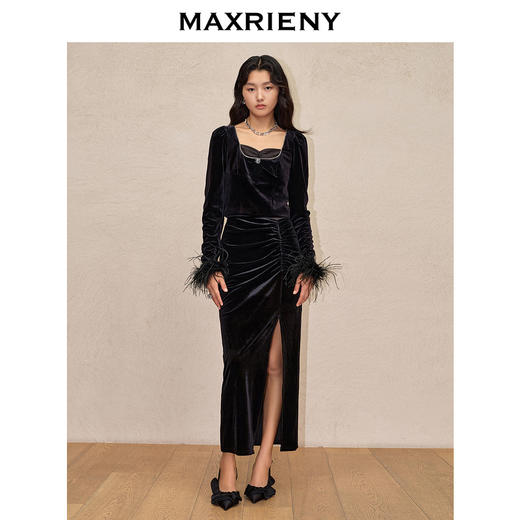 MAXRIENY复古率性拼接丝绒上衣打底衫(货号:MC88TP770) 商品图0