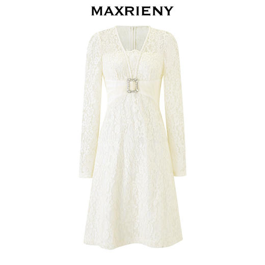 MAXRIENYMAXRIENY 精致浪漫感蕾丝连衣裙收腰荷叶边中长裙(货号:MS85DR074) 商品图3