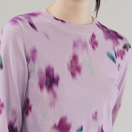 【林栖设计小店】木槿紫听风系列绵羊毛织上衣粉色印花显瘦气质长袖2025秋冬新款针织1954025 商品图6