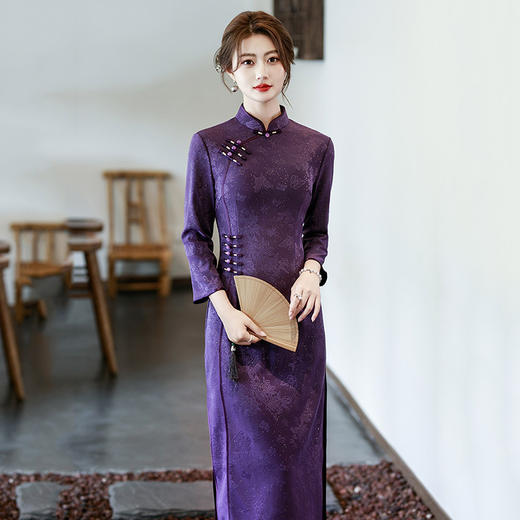 SC22062妈妈装国风中式长款秋季长袖旗袍2025新款女复古修身收腰秋冬 商品图2