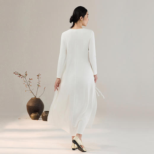 【林栖设计小店】【现货】真丝立体绣花连衣裙收腰紫色优雅长袖2025秋冬新款长裙女T1954114 商品图11